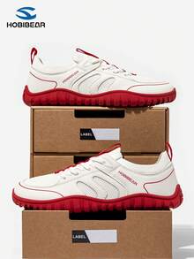HOBIBEAR Men's Fashion Sneakers, Soft Toe, Breathable, Slip-On, Suitable For Gym, Commuting, Driving, Spring/Summer - White and Red - View 2
