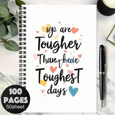 100-Page Inspirational Heart-Shaped Spiral Notebook, Suitable For Work, Study, School Planning, Diary Writing, Graduation & Birthday Gift, Motivating You Through Difficult Times