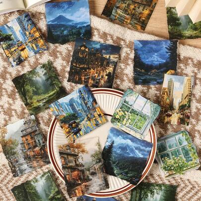 8张/包 雨主题贴纸，创意美学贴纸，DIY装饰剪贴簿工艺材料，节日礼物，个性化剪贴簿学习用品（6种不同设计）