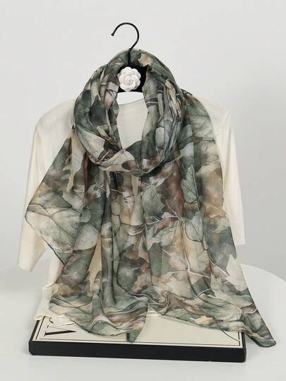 1pc New Maple Leaf Printed Scarf, Suitable For Spring And Autumn Seasons, Women's Muslim Headscarf, Soft And Lightweight, Fresh And Elegant, Long And Lightweight Sunscreen Scarf, Suitable For Daily Travel And Photography, Sunscreen Shawl, Perfect Gift For Family Vacation