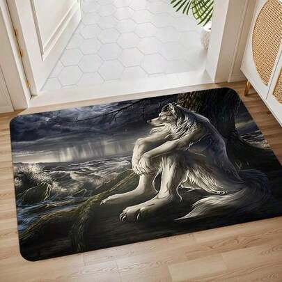 Emo White Wolf Sitting Room Rugs - Living Room Rug, Bedroom Sofa Door Mat Decorative Non-Slip Floor Cushion -Beautiful Gift