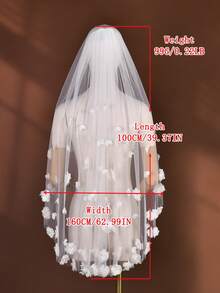 1 Layer 3D Flower Bridal Veil With Comb - Milky - View 7