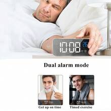 NieNie Đồng hồ báo thức kỹ thuật số có thể sạc lại, hiển thị nhiệt độ, báo thức kép, chế độ ban đêm, chức năng báo lại, điều khiển bằng giọng nói, đồng hồ để bàn, công tắc nguồn, 12/24 giờ, đồng hồ LED để bàn. - 8808 - Xem 9