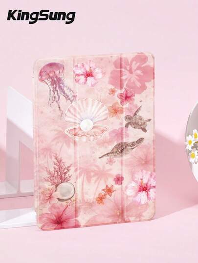 Kingsung Floral Pattern Tablet Protective Case, Compatible With IPad 9.7/10.2/10.5/10.9/12.9/Pro 11, 10th Gen, Galaxy Tab S6 Lite 10.4", Kindle Paperwhite 12th Gen 2024, Kindle 11th Gen 2022, Kobo Clara Color. Soft Shock-Proof Protection, Smart Stand/Auto Wake/Sleep Support