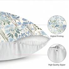 4件套蓝色几何花卉图案抱枕套，单面印花，适用于客厅、卧室、家居装饰，四季皆宜 - 彩色 - 查看 5