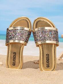 A Pair Of Girls Fashion Slippers, Lovely Anti-Slip Wear, Suitable For Travel Home And Photography Beach Shoes - Rose Gold - View 1