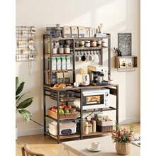 Kitchen Bakers Rack, 5 Ft Power Cable Bakers Rack With Power Outlet, Kitchen Stand With X-Shaped Support Bar, 10 S-Shaped Hooks, Coffee Bar Stand For Dishes, Spice Bottles, Built-In Power Strip - 5 Ft 10 S-shaped Hooks - View 2