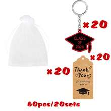 60pcs 2026 Graduation Party Favors Keychain, Graduation Souvenir Keyring With Graduation Cap Pendant And Thank You Tag, Suitable For College Graduates, Black And Red - Red and Black - View 11