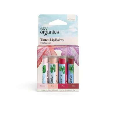 Sky Organics Tinted Lip Balms With Beeswax And A Rich Nourishing Blend Of Plant Oils, Moisturizing Lip Balm To Lock In Moisture And Add A Sheer Wash Of Color &Amp; Shine, Four Assorted Flavors, 4pk.