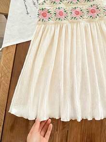 Đầm bé gái, đầm không tay màu hồng cho trẻ em, chân váy họa tiết đan móc 3D, đầm kiểu dáng ngọt ngào cho kỳ nghỉ của bé gái, đầm không tay mang hơi hướng cho trẻ mới biết đi. - Màu be - Xem 5