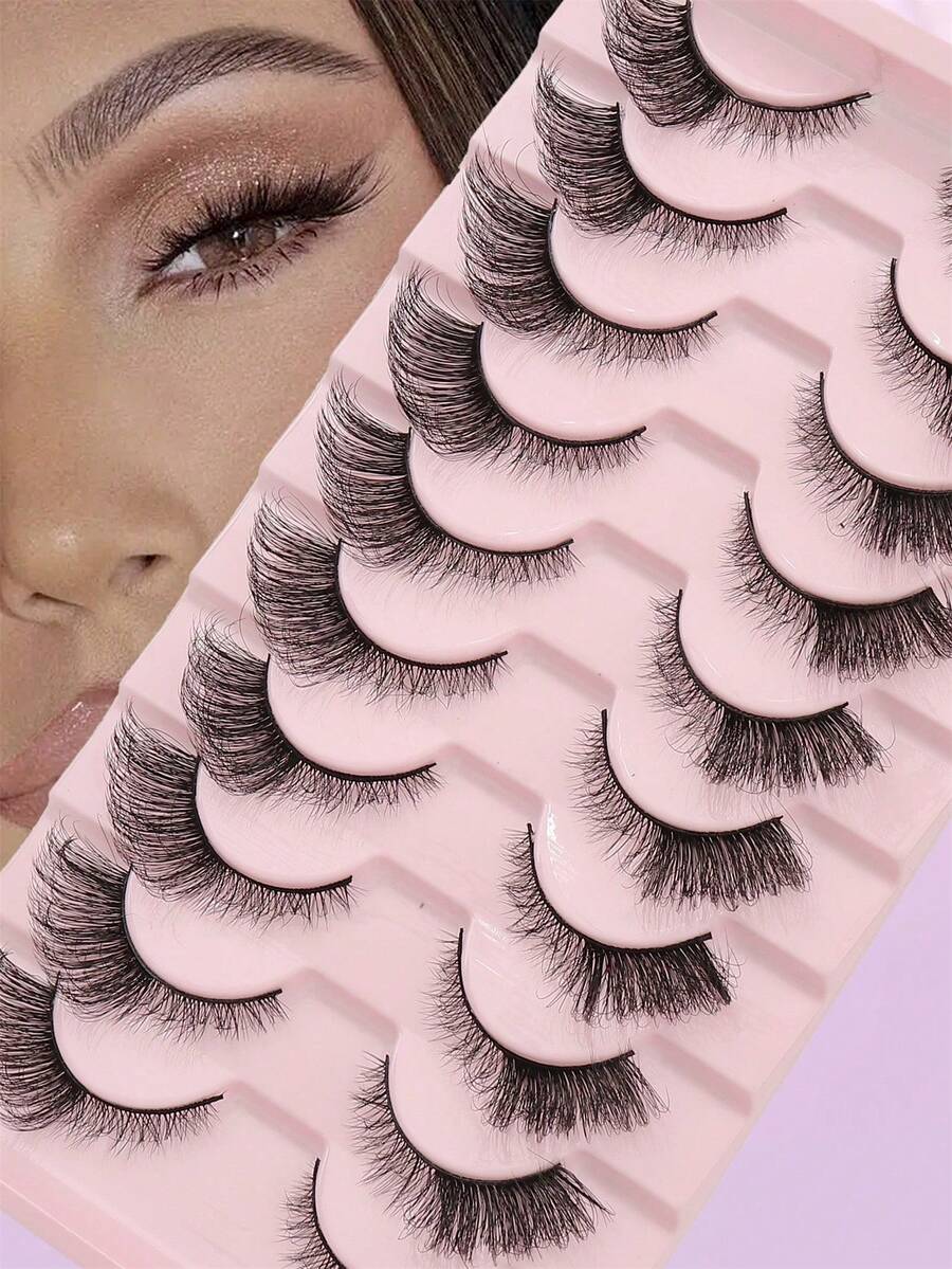 10 Pairs Fluffy Lightweight Soft Half-Eye False Eyelashes, 3D Mink Lash Effect For Natural Makeup, Reusable Daily Wear Eyelash Extensions - View 1