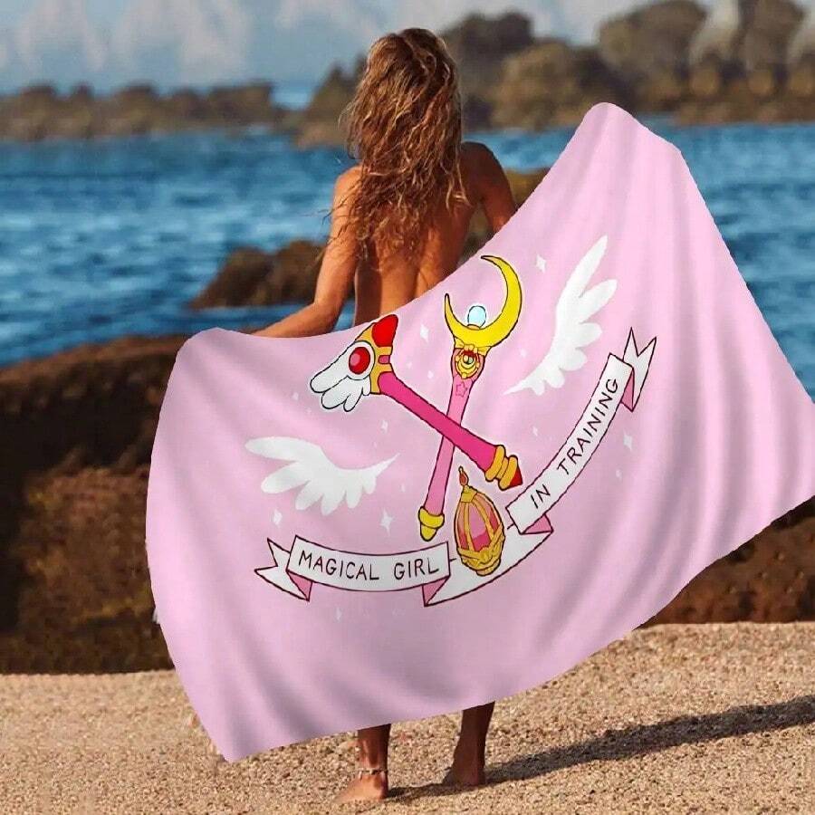 Cardcaptor Anime Sakura Microfiber Blanket Quick Drying Beach Towels Oversized Printing Super Absorbent Pool Towel Blanket(9).Jpg - 白色 - 查看 1