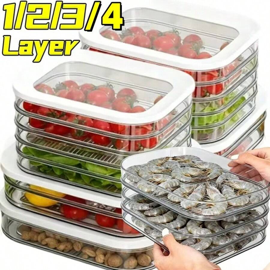 1 set de recipientes apilables para almacenamiento de alimentos, cajas organizadoras de refrigerador, recipientes para conservación de carne, recipientes de almacenamiento transparentes de 1/2/3/4 niveles, apilables a prueba de fugas, reutilizables para congelador, adecuados para queso, rollos de carne de res, camarones, etc.