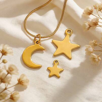 20pcs 304 Stainless Steel 18K Gold-Plated Moon And Star Pendant DIY Charm Jewellery Necklace Making Accessories Women's Stainless Steel Jewellery Handmade Components