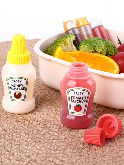 12/4/2pcs Mini Leak-Proof Squeeze Sauce Bottles, Travel Camping BBQ Tools, Tomato Ketchup, Salad Dressing, Seafood Sauce Storage Bottles, Kitchen Seasoning Dispenser Bottles, Lunch Box Accessories, Gifts, Small Gifts