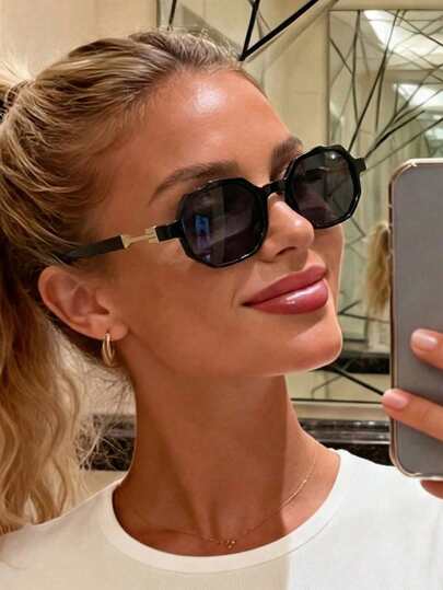 一副男女通用塑料朋克嘻哈金属街头复古不对称几何黑色时尚眼镜，时尚配饰，适合户外佩戴