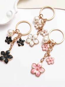 1 chiếc móc khóa hợp kim thời trang hình hoa giọt dầu và ngọc trai, với 3 bông hoa anh đào và mặt dây chuyền ngọc trai giả, phụ kiện trang trí túi xách hình hoa anh đào và hoa mai dễ thương, phụ kiện móc khóa tự làm dễ dàng. - Một kích cỡ phù hợp cho tất cả - Xem 4