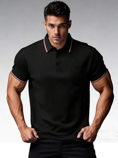 Camisa polo casual y de moda para hombre para el verano, adecuada para deportes, actividades al aire libre, ciclismo, senderismo, citas, gran regalo para el novio en color negro
