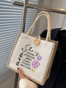 Best Teacher' Letter Print Tote Bag - Suitable For Mother's Day, Thanksgiving, Women's Day And Goddess Festival Gifts. Suitable For Daily Use. - Multicolor - View 6