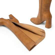 Women's Square Toe Gogo Boots Chunky Heel Classic Solid Color Knee High Boots With Side Zip Fashionable Tall Boots - Màu vàng - Xem 6