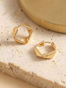 Minimalist Geometric Gold Hoop Earrings For Women – Square Huggie Hoops Jewelry - Gold - View 4