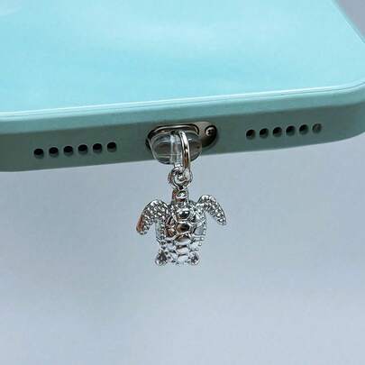 1 pieza Enchufe antipolvo con dije de tortuga marina de dibujos animados, compatible con IOS Lightning y Type-C