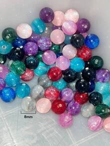 50颗8/10毫米鲜艳彩色珠子 - 合成树脂圆珠，带有星空般闪亮效果，适合制作珠宝、手链、项链 - 母亲节DIY手工材料，珠宝制作珠子 - 彩色 - 查看 5