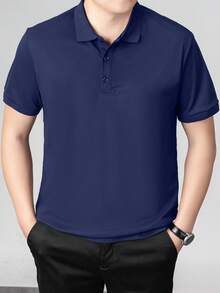 GRDR Men's Solid Color Polo Shirt, Casual Versatile Commuting Short Sleeve - Navy Blue - View 4