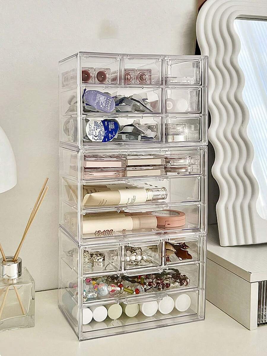 Grid Drawer Storage Box, Dust-Proof Dorm Desk Organizer For Small Items, Jewelry, Nail Art, And Beads - Multicoloured - View 1