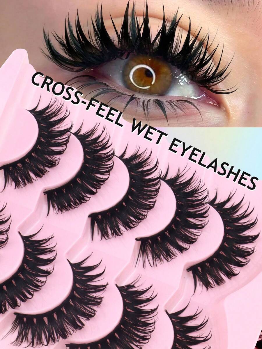 5 Pairs Wet Russian Volume Lashes, Extra Curly, Natural Length, DD Curl, Soft & Lightweight, Ideal For Dates & Parties - View 1
