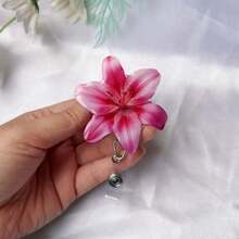 Pink Acrylic Lily Flower Rotating Retractable Badge Reel, Nurse/Doctor ID Card Holder Clip, Student Card/Lanyard Clip - 1PC - View 6