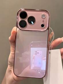 Funda de teléfono con acabado electrochapado brillante compatible con iPhone 17 Pro Max, 16, 15, 14, 13, 12, 11 Pro Max, de color sólido simple, con protección de lente de vidrio, a prueba de golpes y cubierta trasera dura - Rosa - Ver 3
