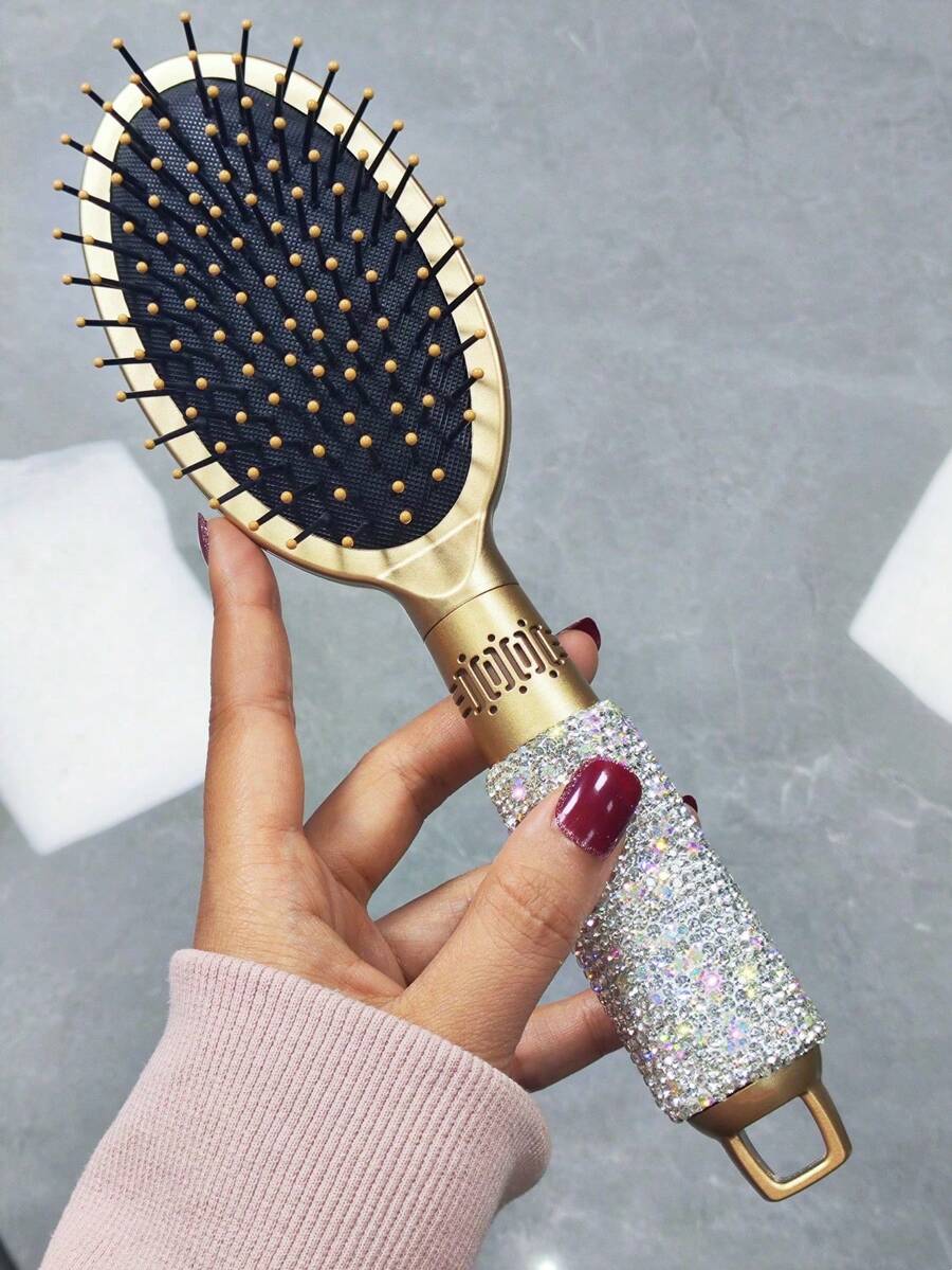 1pc Luxury Sparkling Rhinestone Massage Air Cushion Hair Brush, Straightening & Curling, Portable Home Use, Creative Holiday Gift