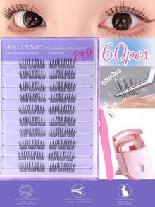 60pcs/Set C-Curl Soft Anime Style DIY Segmented Faux Eyelashes, Comes With Eyelash Tools, 3D Fluffy Natural Look False Eyelashes - View 2