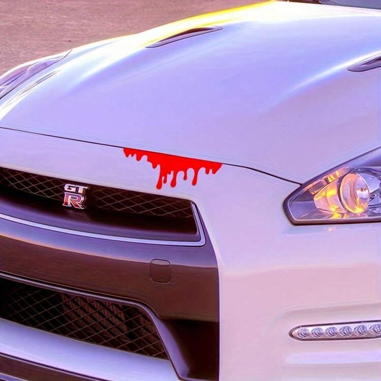 2张恐怖血滴汽车贴纸 - 防水创意贴纸，适用于汽车引擎盖、摩托车、卡车车窗 - 易于粘贴，万圣节恐怖主题装饰，汽车配件，汽车贴纸，汽车装饰，汽车用品 - A - 查看 4