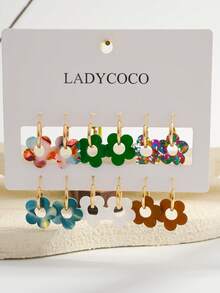LADYCOCO 6 đôi bông tai mặt dây chuyền hình hoa rỗng dễ thương, thời trang, phù hợp cho phái nữ hẹn hò, dự tiệc và đeo hàng ngày. - Nhiều màu - Xem 4