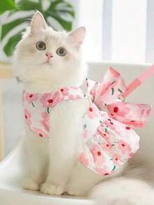 Pet Kitty/Puppy Princess Style Leash Dress, Suitable For Munchkin, Ragdoll, Scottish Fold, Poodle, Samoyed, With Attached Leash - Pink - View 2