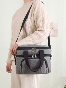 1pc Lunch Bag, Insulated Lunch Box, Large Capacity Multi-Function Cooler Bag, Waterproof Oxford Fabric - Multicolor - View 10