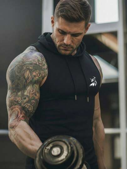 ZYNTH BALENO 男士休闲牛头印花连帽背心，适合日常穿着和四季运动上衣