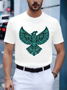 T-shirt con stampa grafica di aquila, primavera, stile street hip-hop, traspirante, stampa artistica - Bianco - Visualizzare 1