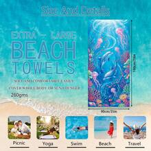 1pc Underwater World Dolphin & Jellyfish Beach Towel, Super Soft Microfiber Extra Large Beach Blanket, Super Absorbent Bath Towel, Suitable For Travel, Swimming Pool, Diving, Surfing, Yoga, Camping, Available In Multiple Sizes, Beach Accessories - A - View 13