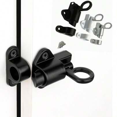 2套自动门锁弹簧门闩，自闭式门锁安全拉环弹簧门闩，门栓，滑动门栓锁带螺丝，适用于门、窗、室内门、花园门