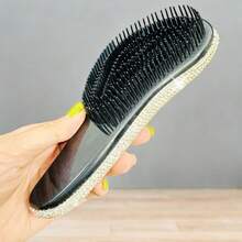 Luxury Rhinestone Anti-Static Hair Brush With Cushion Handle, Suitable For All Hair Types, ABS Plastic Handle Comb, Hair Styling Tool - White - View 3