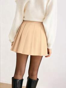 Chân váy nữ Keke Bloomly Thu/Đông, kiểu dáng tối giản thời trang mới, màu đen trơn, xếp ly dáng chữ A thanh lịch, đa năng cho mùa xuân hè. - Màu be - Xem 4