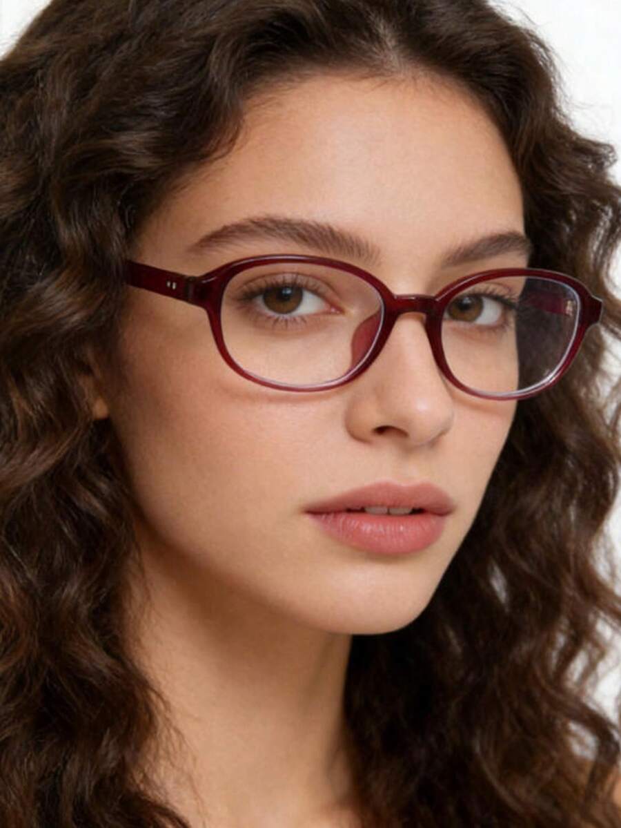 1pc 2026 Spring New Arrival, Unisex Korean Fashion Small Frame Oval Glasses, Elegant Streetwear Versatile Plain Glasses, Anti-Blue Light Optical Glasses - Multicolor B - View 1
