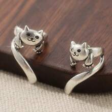 1 par de pendientes de clip con diseño de gato retro y lindo, creativos y de moda, adecuados para reuniones diarias y festivales, un excelente regalo de joyería para mujeres - Gris Claro - Ver 6
