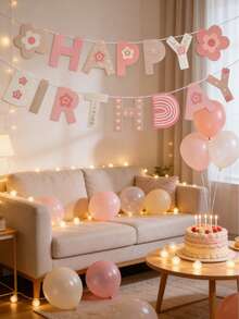 1set Foral Theme Happy Birthday Banner,Flower Birthday Party Decor Pull Flag,Birthday Party Backdrop Decor Banner,Flower Birthday Hanging Ornaments,Home Decor,Birthday Wall Decor,Foral Birthday Decor,Birthday Party Supplies,Birthday Gift - Flowers - View 8