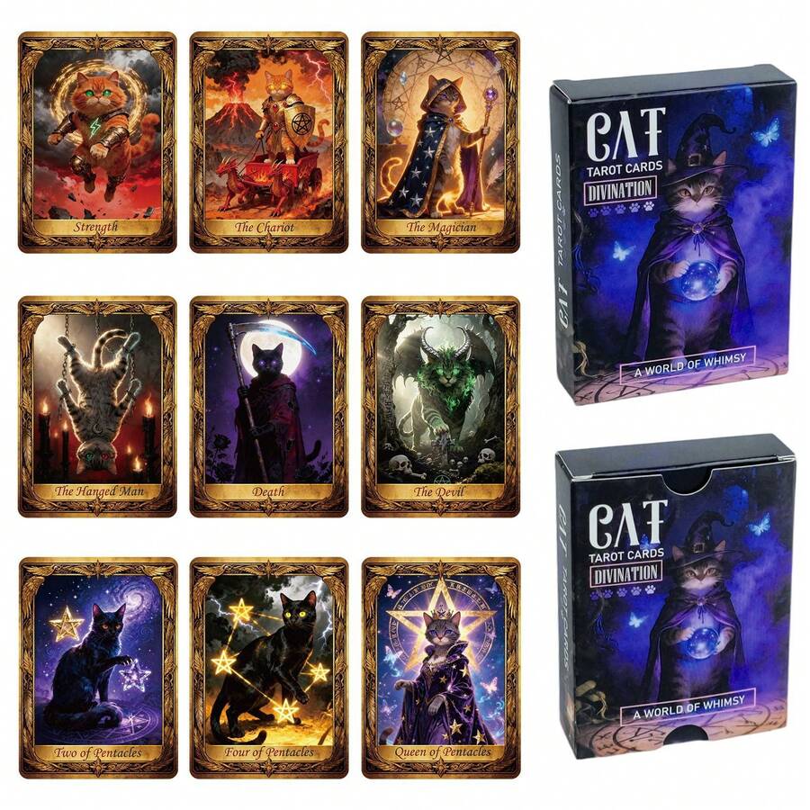 50张神秘魔法猫塔罗牌，趣味团队建设派对破冰道具 - 彩色 - 查看 1