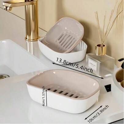 1pc Soap Dish, Double-Layer Drainage, Automatic Draining, Easy To Clean, Suitable For Home Bathroom And Kitchen, High-End Design, Bathroom Organizer, Kitchen Sink Accessory, Contemporary Home Decor, Modern Soap Dish, High Quality Design, Easyclean