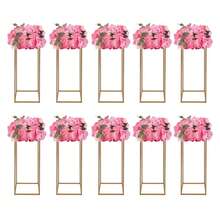Bazargame 10PCs 23.6 Inch Tall Gold Flower Stand, Metal Vase Column Stand Geometric Centerpiece Vase For Wedding Decorations, Party, Events, Home Deco, Centerpieces For Table, Rectangular Flower Display Rack - 10Pcs - View 8